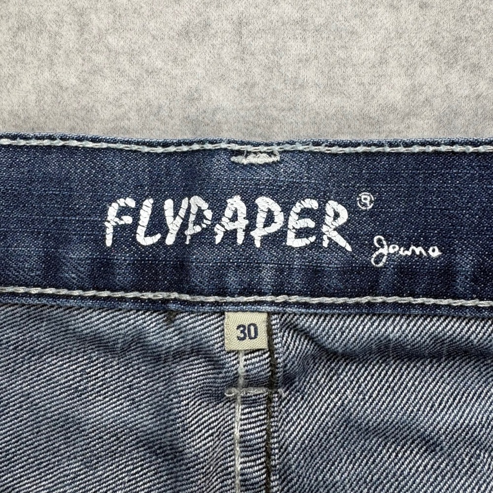 Flypaper Denim Shorts Mens 30 Blue Embroidered Pockets Y2K Skater Grunge Jorts - Picture 6 of 8